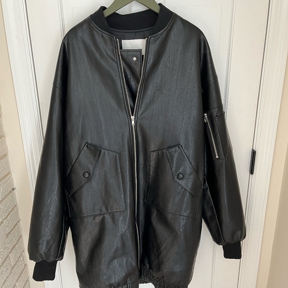 EUC The Frankie Shop Jesse Oversized Long Leather Bomber Jacket - Picture 1 of 4